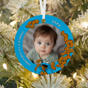 Cookie Monster Baby's 1st Christmas Photo Metal Or Metal Ornament