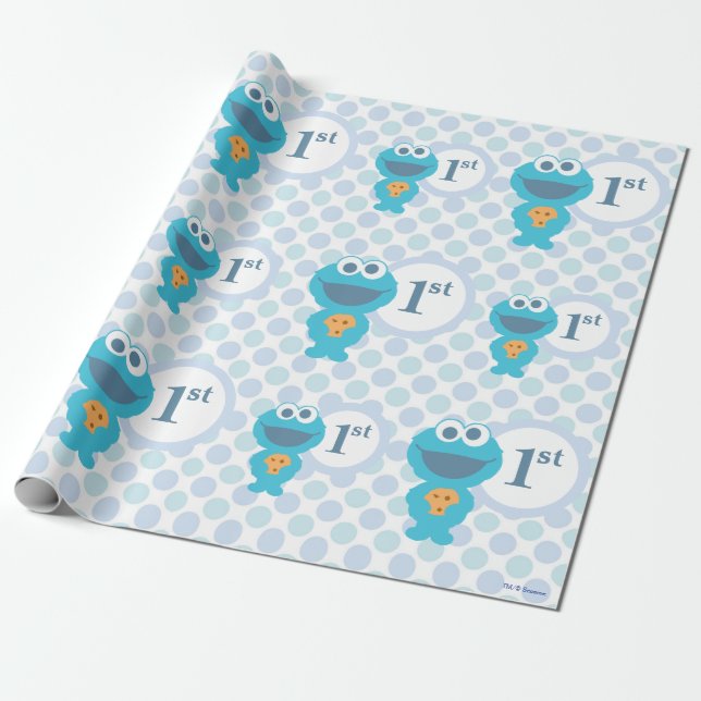 Cookie Monster | Baby's First Birthday Wrapping Paper (Unrolled)