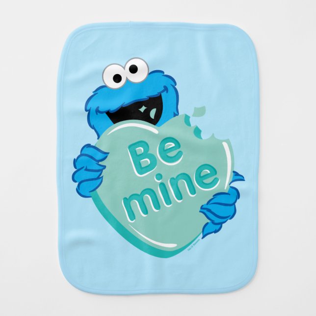 Cookie Monster "Be Mine" Valentine's Heart Candy Baby Burp Cloth (Front)