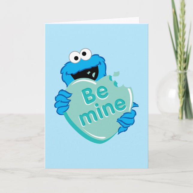 Cookie Monster "Be Mine" Valentine's Heart Candy Holiday Card (Front)