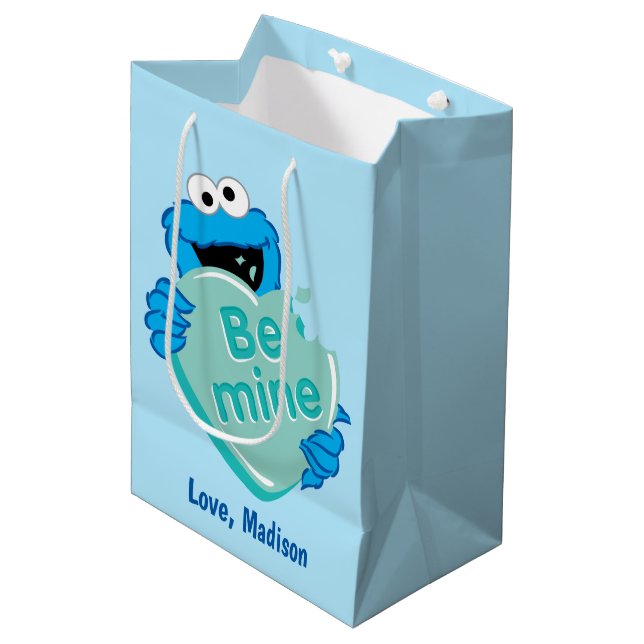 Cookie Monster "Be Mine" Valentine's Heart Candy Medium Gift Bag (Front Angled)