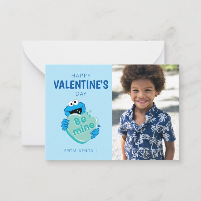 Cookie Monster "Be Mine" Valentine's Heart Candy Note Card (Front)