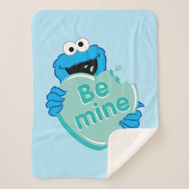 Cookie Monster "Be Mine" Valentine's Heart Candy Sherpa Blanket (Front)
