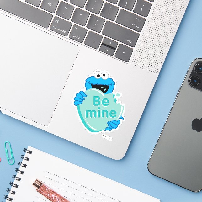 Cookie Monster "Be Mine" Valentine's Heart Candy Sticker (Laptop w/ iPhone)