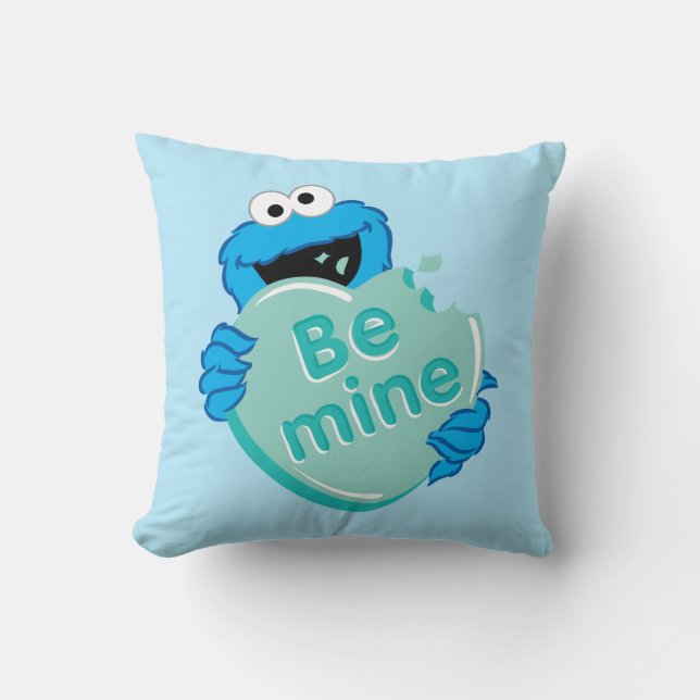 Cookie Monster "Be Mine" Valentine's Heart Candy Throw Pillow (Front)