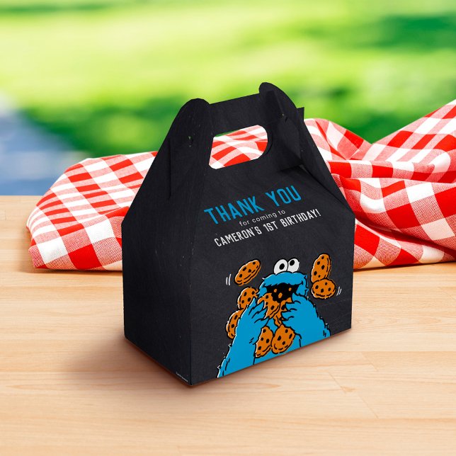 Cookie Monster Birthday Chalkboard Favor Boxes (Favor Box on table)