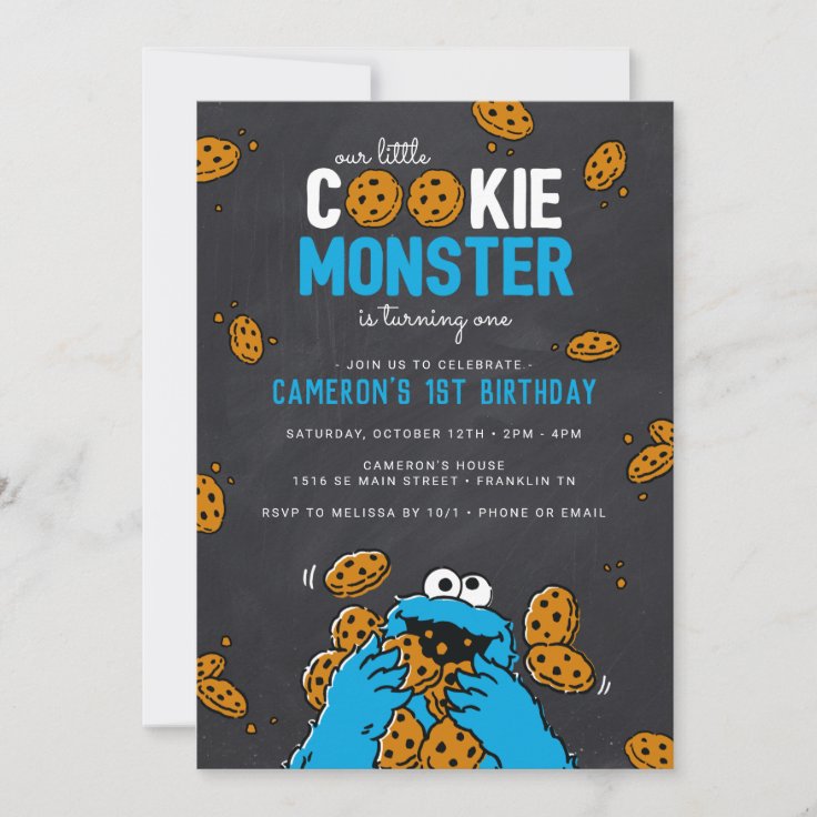 Cookie Monster Birthday Chalkboard Invitation | Zazzle