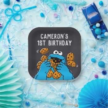 Cookie Monster Birthday Chalkboard Paper Plates by SesameStreet at Zazzle