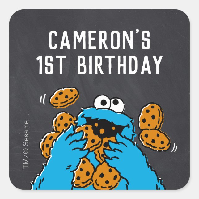 Cookie Monster Birthday Chalkboard Square Sticker (Front)