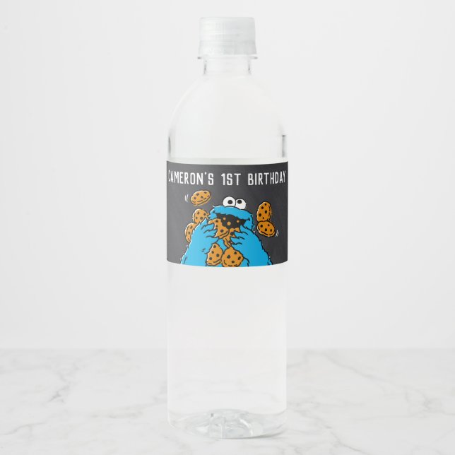 Cookie Monster Birthday Chalkboard Water Bottle Label (Front)