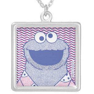 Cookie Monster Button Down Cookie Shirt Silver Plated Necklace