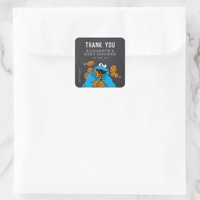Cookie Monster Chalkboard Baby Shower Thank You Square Sticker (Bag)