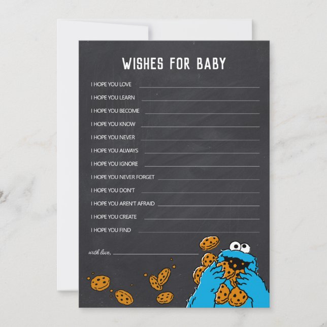 Cookie Monster Chalkboard Baby Shower Wishes Note Card (Front)