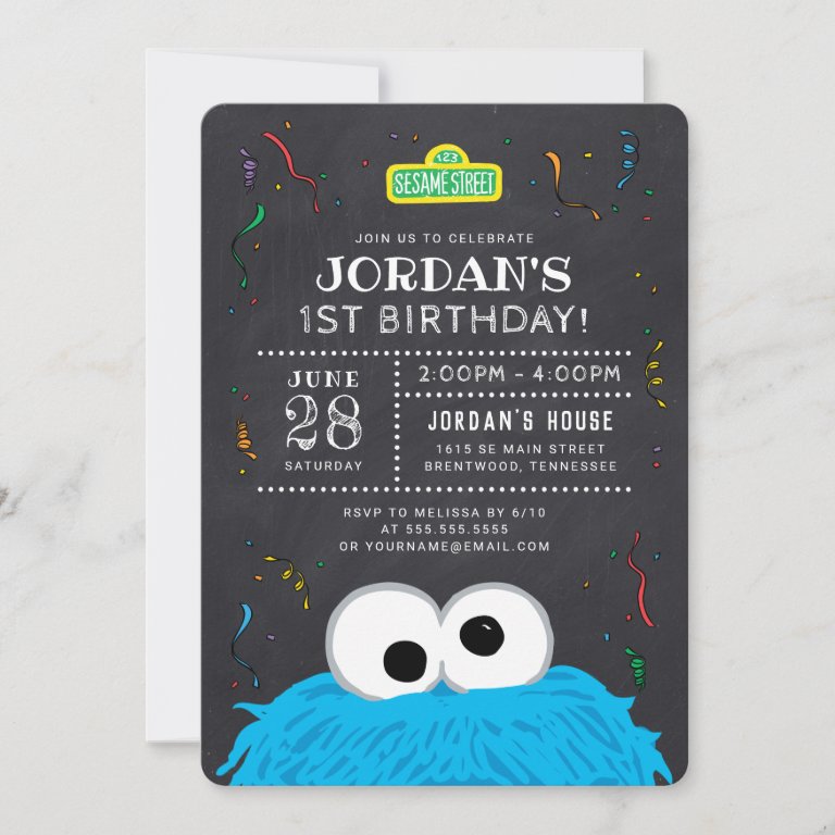 Cookie Monster Chalkboard Confetti Birthday Invitation