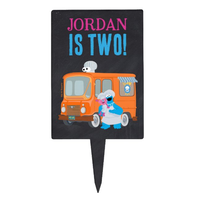 Cookie Monster Chalkboard Food Truck Birthday Cake Topper (Front)