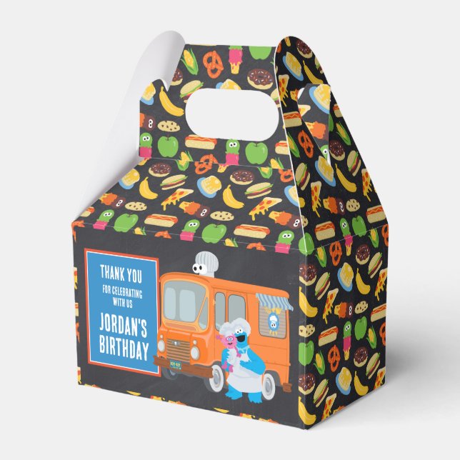 Cookie Monster Chalkboard Food Truck Birthday Favor Boxes (Front Side)