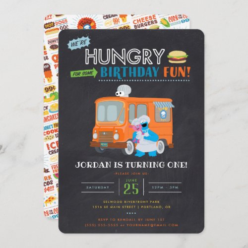 Cookie Monster Chalkboard Food Truck Birthday Invitation