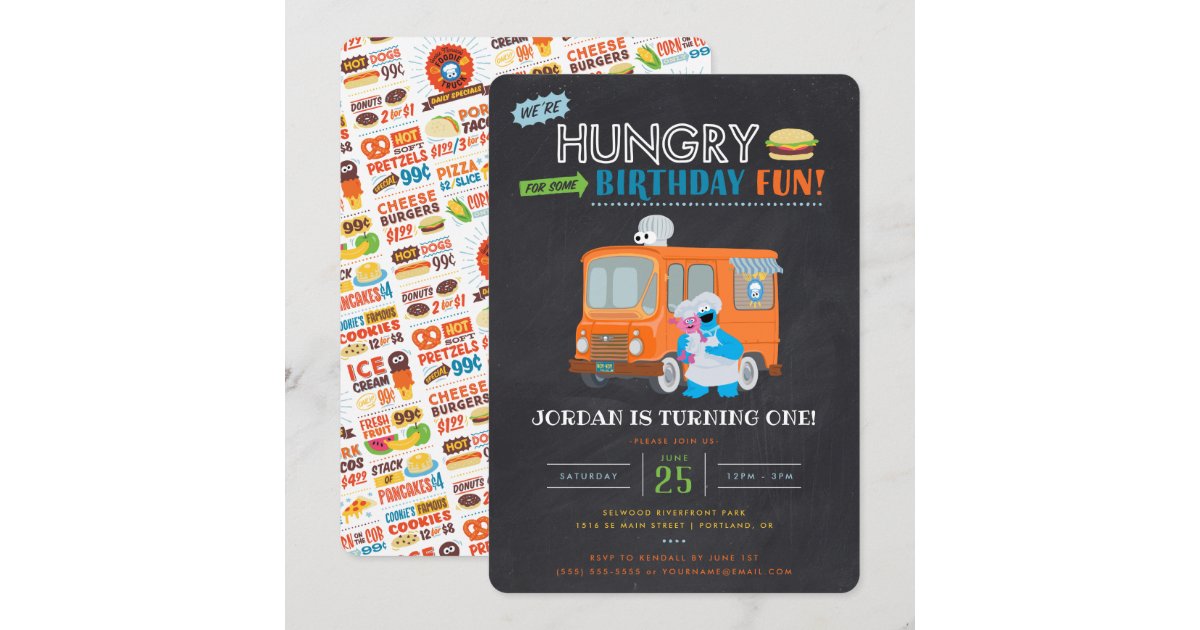 Cookie Monster Chalkboard Food Truck Birthday Invitation Zazzle