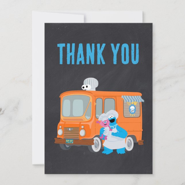 Cookie Monster Chalkboard Food Truck Birthday Thank You Card (Front)