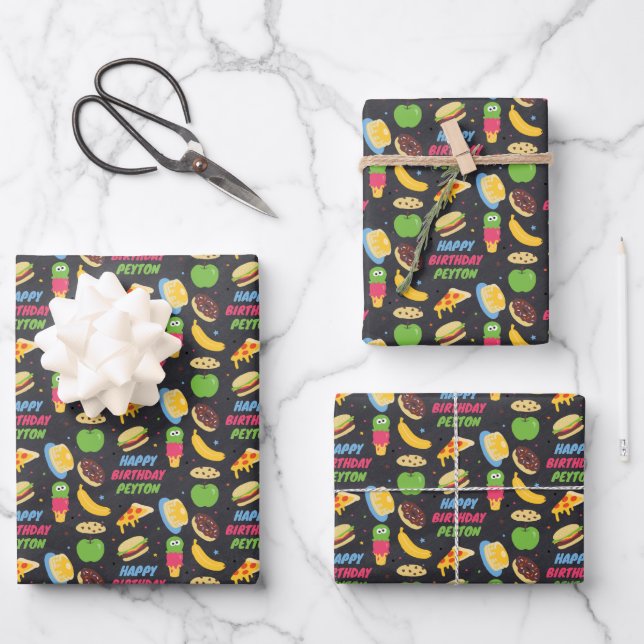 Cookie Monster Chalkboard Foodie Truck Wrapping Paper Sheets (Front)
