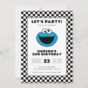 Cookie Monster Checkerboard Birthday Invitation