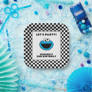 Cookie Monster Checkerboard Birthday Paper Plates