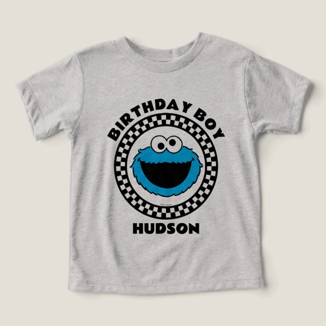 Cookie Monster Checkered Birthday Boy Toddler T-shirt (Design Front)