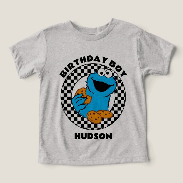 Cookie Monster Checkered Birthday Boy Toddler T-shirt (Design Front)
