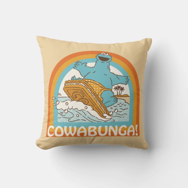 Cookie Monster Cowabunga! Throw Pillow (Front)