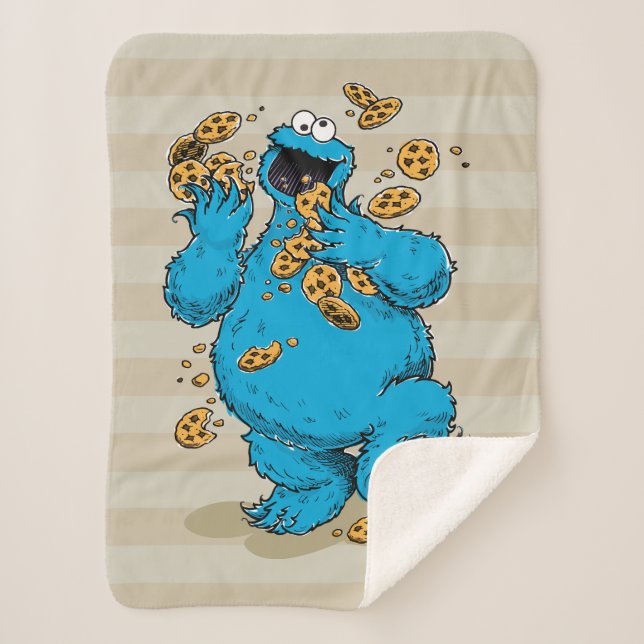 Cookie Monster Crazy Cookies Sherpa Blanket (Front)