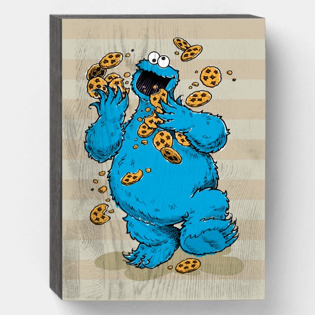 Cookie Monster Crazy Cookies Wooden Box Sign (Front Vertical)