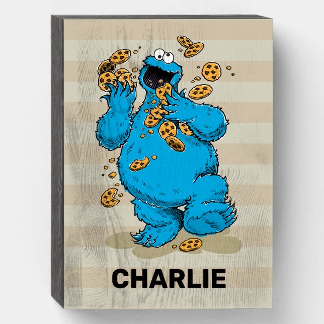 Cookie Monster Crazy Cookies  Wooden Box Sign (Front Vertical)