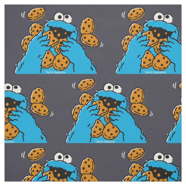 Cookie Monster Eating All the Cookies Fabric (Swatch)