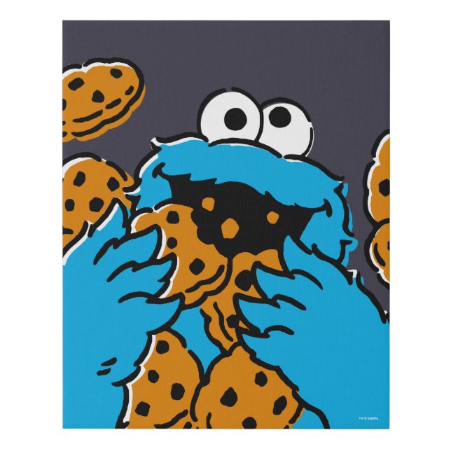 Cookie Monster Eating All the Cookies Faux Canvas Print (Front)
