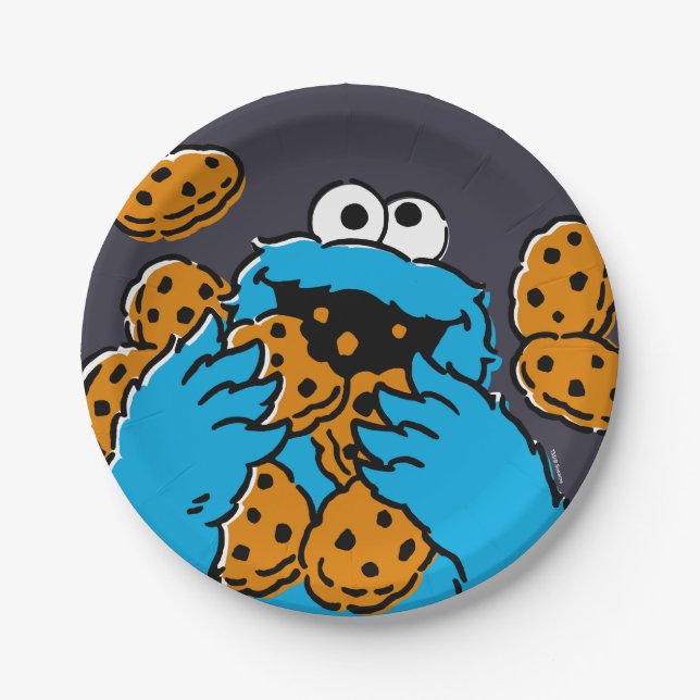 Cookie Monster Eating All the Cookies Paper Plates (Front)