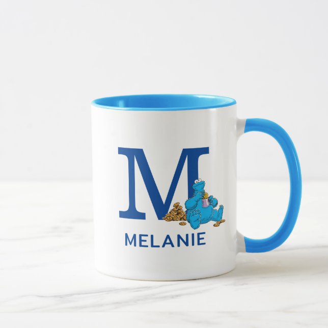Cookie Monster Eating Cookies Name & Monogram M Mug (Right)