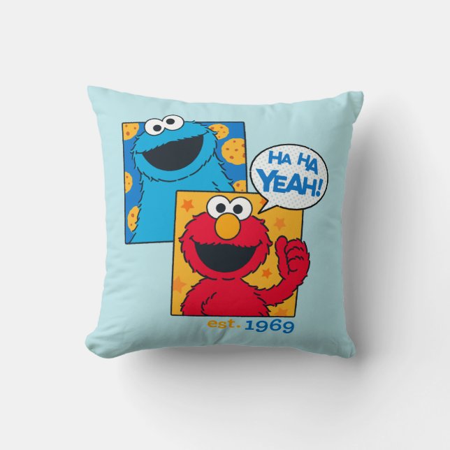 Cookie Monster & Elmo | Ha Ha Yeah Throw Pillow (Front)