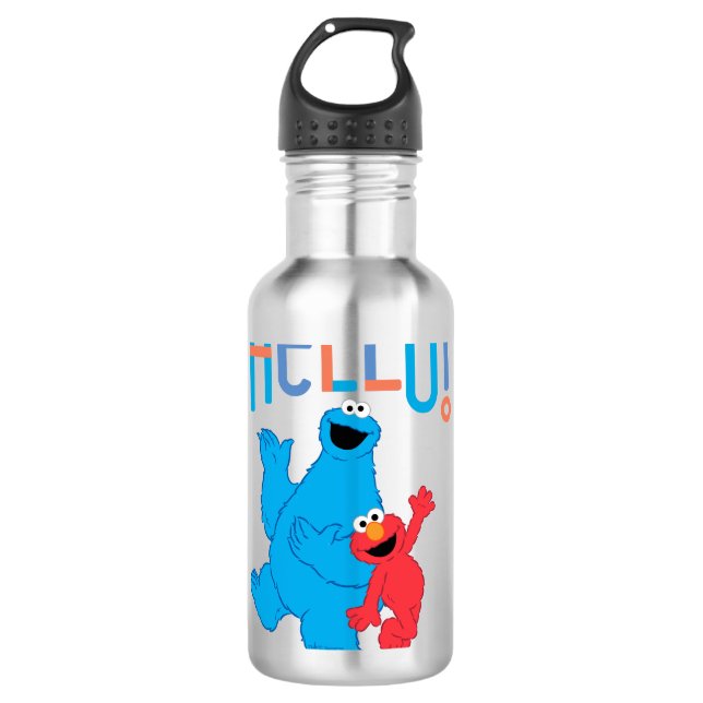 Cookie Monster & Elmo Hello! Stainless Steel Water Bottle (Front)
