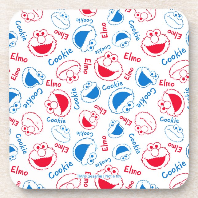 Cookie Monster & Elmo | Red & Blue Pattern Beverage Coaster (Front)
