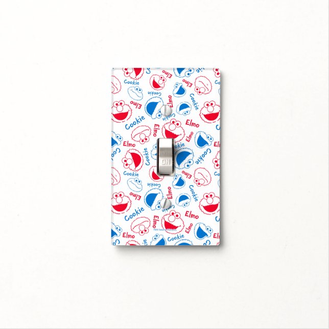 Cookie Monster & Elmo | Red & Blue Pattern Light Switch Cover (In Situ)