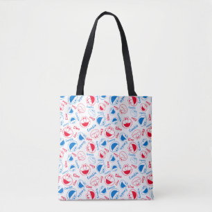 Cookie Monster & Elmo Red & Blue Pattern Tote Bag