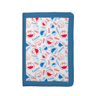 Cookie Monster & Elmo   Red & Blue Pattern Tri-fold Wallet