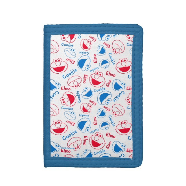 Cookie Monster & Elmo | Red & Blue Pattern Tri-fold Wallet (Front Vertical)