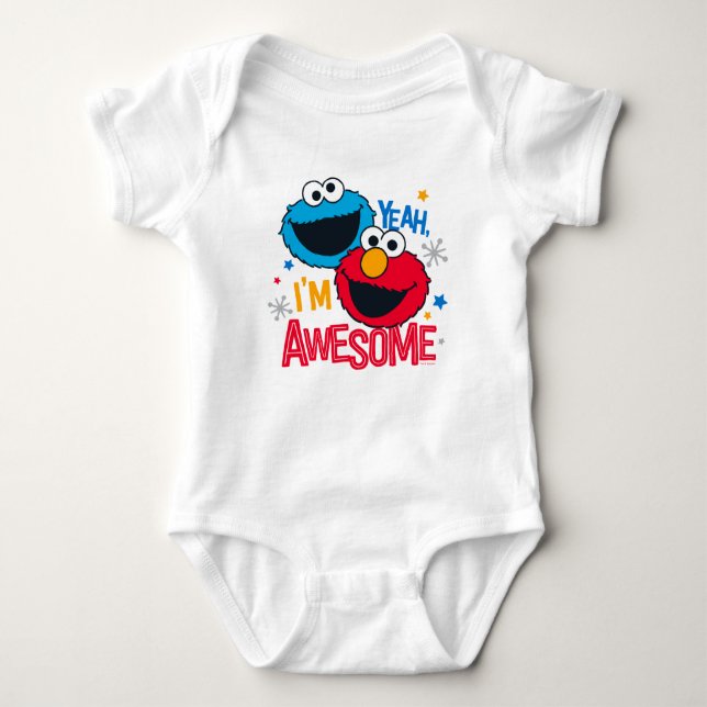 Cookie Monster & Elmo | Yeah, I'm Awesome Baby Bodysuit (Front)