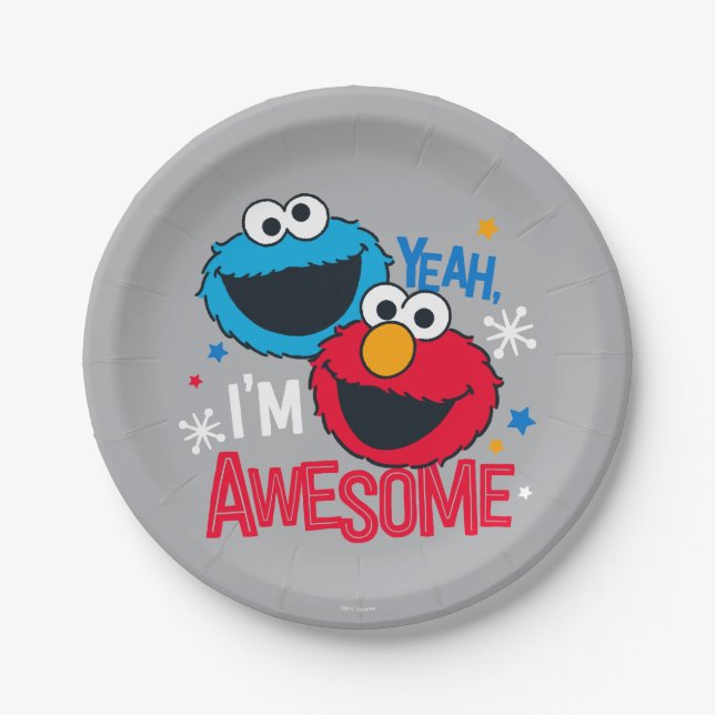Cookie Monster & Elmo | Yeah, I'm Awesome Paper Plates (Front)