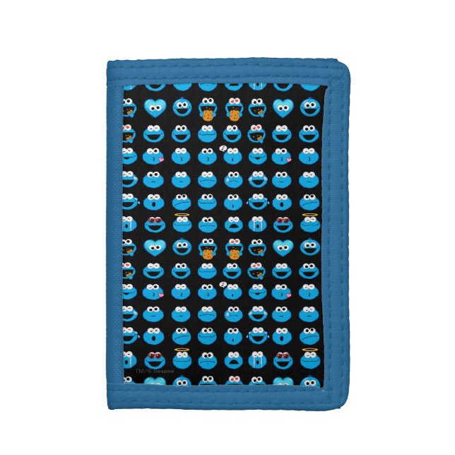 Cookie Monster Emoji Pattern Trifold Wallet (Front Vertical)