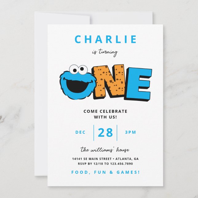 Cookie Monster - First Birthday Invitation (Front)