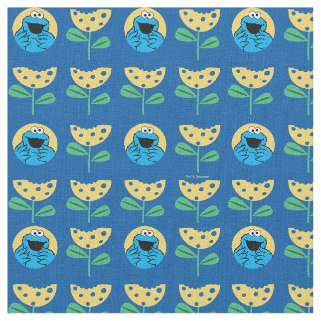 Cookie Monster Flower Pattern Fabric (Close Up)