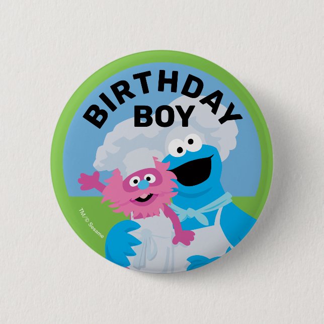 Cookie Monster Food Truck Birthday Boy Button (Front)