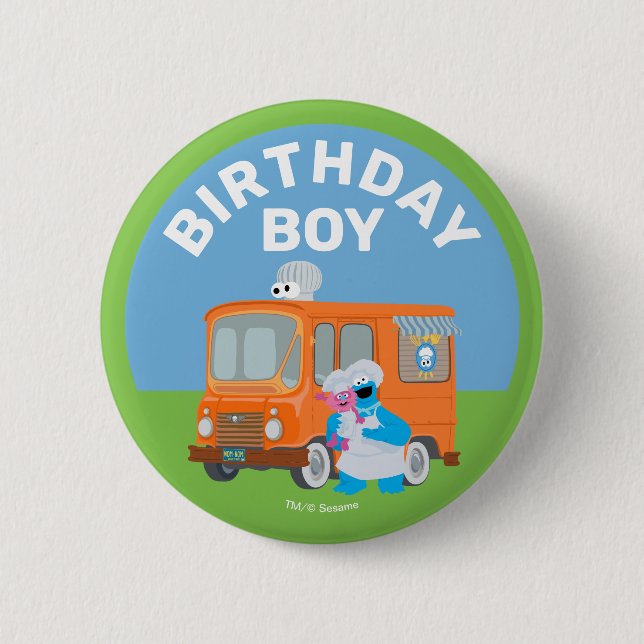 Cookie Monster Food Truck Birthday Boy Button (Front)